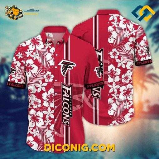 NFL Atlanta Falcons Hawaiian Shirt Hibiscus Stripes