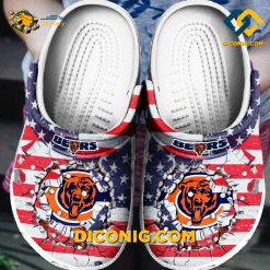NFL Chicago Bears USA Flag Breaking Wall Crocs Clogs Shoes