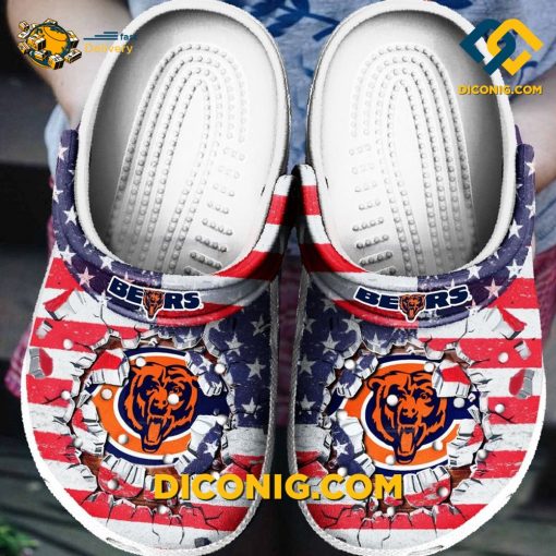 NFL Chicago Bears USA Flag Breaking Wall Crocs Clogs Shoes