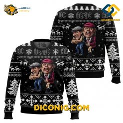 ACDC Brian Johnson Angus Young Black Ugly Christmas Sweater
