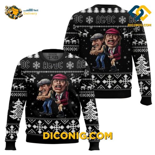 ACDC Brian Johnson Angus Young Black Ugly Christmas Sweater