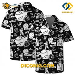 baltimore orioles hawaiian shirt black white baseball vibes
