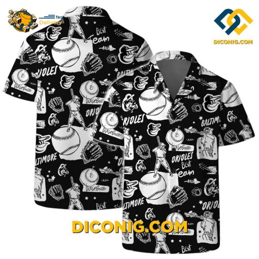 MLB Baltimore Orioles Hawaiian Shirt Custom Black & White Baseball Vibes
