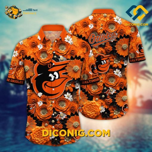 MLB Baltimore Orioles Hawaiian Shirt Custom Floral Burst