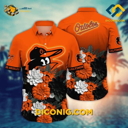 MLB Baltimore Orioles Hawaiian Shirt Custom Neon Floral Burst