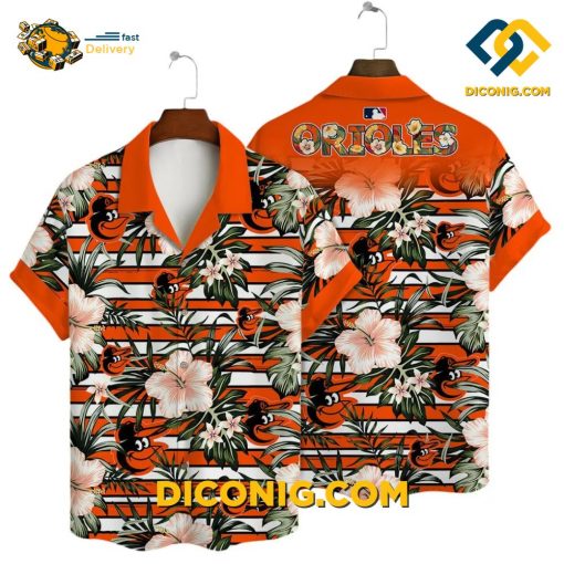 MLB Baltimore Orioles Hawaiian Shirt Custom Orange Tropical Bloom