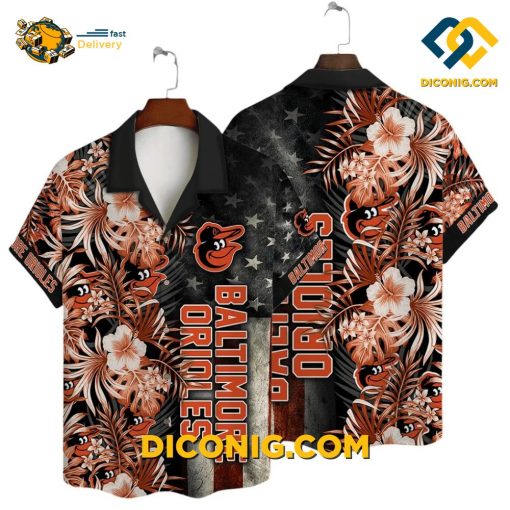 MLB Baltimore Orioles Hawaiian Shirt Custom Patriotic Flora