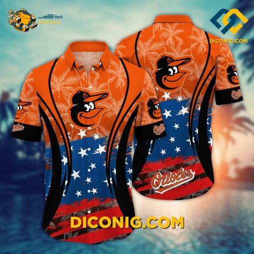 MLB Baltimore Orioles Hawaiian Shirt Custom Star Spangled Tropical