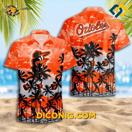 MLB Baltimore Orioles Hawaiian Shirt Custom Sunset Surf