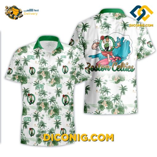 NBA Boston Celtics Hawaiian Shirt Custom Surfing Wave