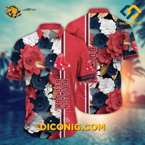MLB Boston Red Sox Hawaiian Shirt Custom Classic Floral Stripe
