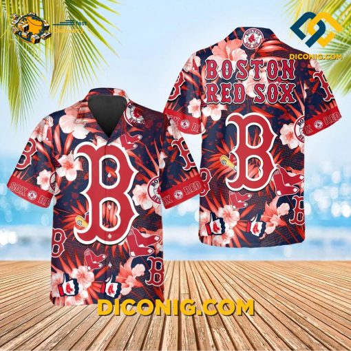 MLB Boston Red Sox Hawaiian Shirt Custom Floral Logo