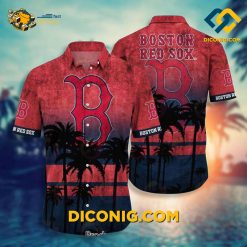 MLB Boston Red Sox Hawaiian Shirt Custom Sunset Palms