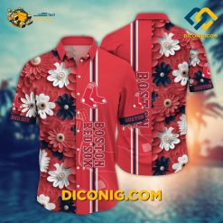 MLB Boston Red Sox Hawaiian Shirt Custom Vibrant Bloom Stripe