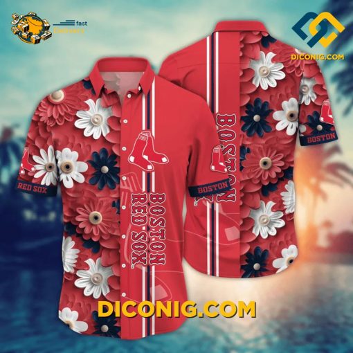 MLB Boston Red Sox Hawaiian Shirt Custom Vibrant Bloom Stripe