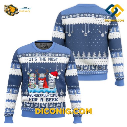 Busch Light Ugly Christmas Sweater It’s The Most Wonderful Time For A Beer