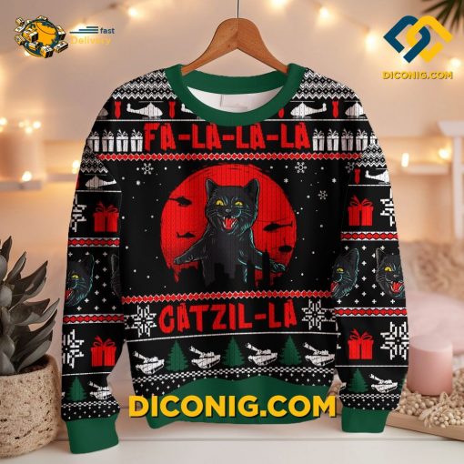 Catzilla Ugly Christmas Sweater