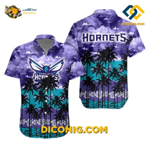 NBA Charlotte Hornets Hawaiian Shirt Custom Sunset Palms