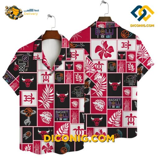NBA Chicago Bulls Hawaiian Shirt Custom Tropical Block