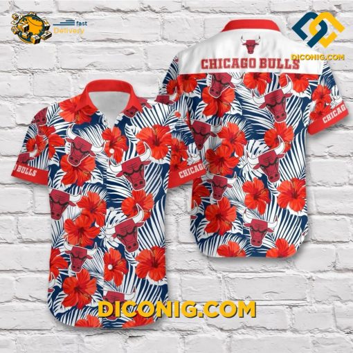 NBA Chicago Bulls Hawaiian Shirt Custom Tropical Hibiscus