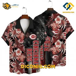 cincinnati reds hawaiian shirt patriotic floral