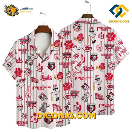 MLB Cincinnati Reds Hawaiian Shirt Custom Pinstripe Fun