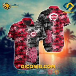 cincinnati reds hawaiian shirt sunset grid