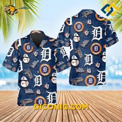 MLB Detroit Tigers Hawaiian Shirt Custom Blue Icon Collage