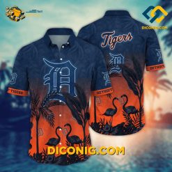 MLB Detroit Tigers Hawaiian Shirt Custom Sunset Flamingo