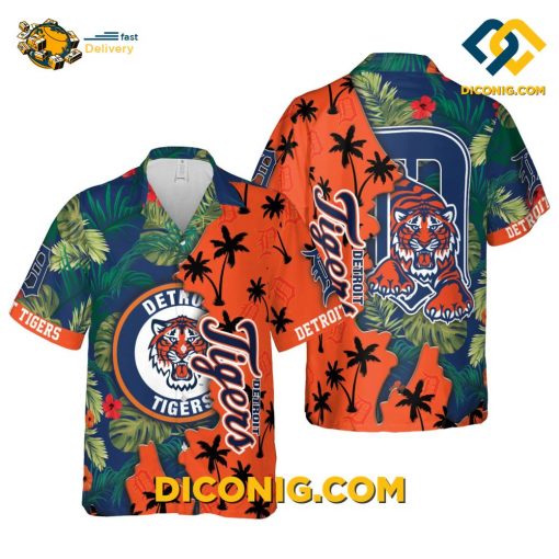 MLB Detroit Tigers Hawaiian Shirt Custom Sunset Palms