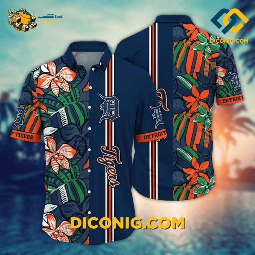 MLB Detroit Tigers Hawaiian Shirt Custom Tropical Stripe