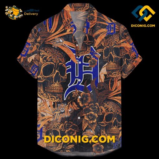 MLB Detroit Tigers Hawaiian Shirt Custom Vintage Skull & Floral