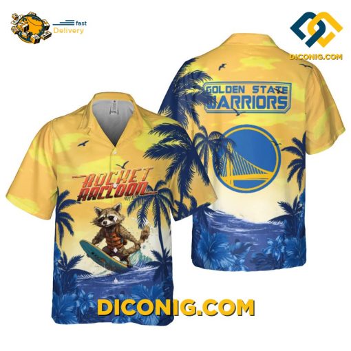 NBA Golden State Warriors Hawaiian Shirt Custom Surfing Rocket Raccoon