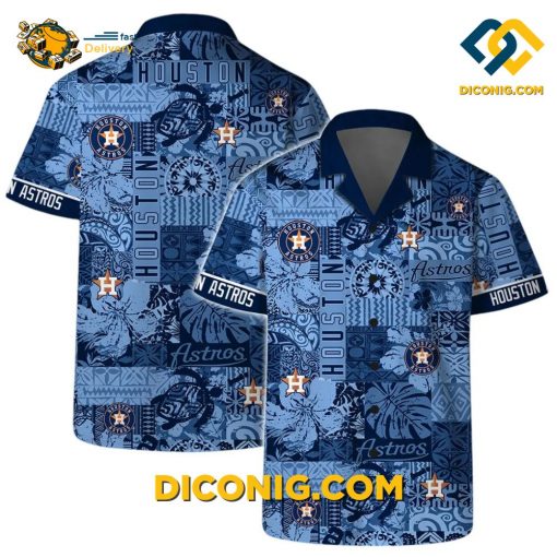 MLB Houston Astros Hawaiian Shirt Custom Blue Wave Patch