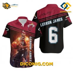 NBA Lebron James 6 Miami Heat Hawaiian Shirt Custom Legend Dribbling Fire