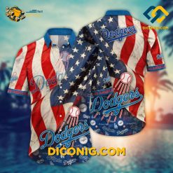 MLB Los Angeles Dodgers Hawaiian Shirt Custom American Flag