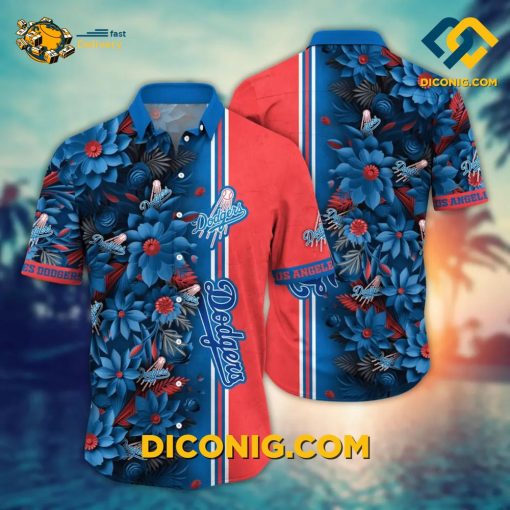 MLB Los Angeles Dodgers Hawaiian Shirt Custom Bold Stripe Floral
