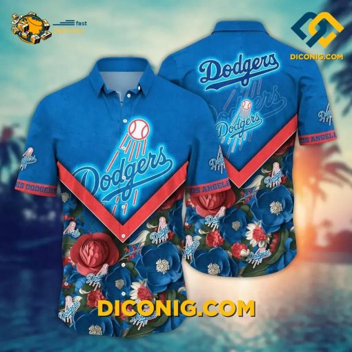 MLB Los Angeles Dodgers Hawaiian Shirt Custom Floral Chevron