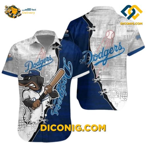 MLB Los Angeles Dodgers Hawaiian Shirt Custom Mascot Bat Swing