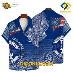los angeles dodgers hawaiian shirt tribal americana