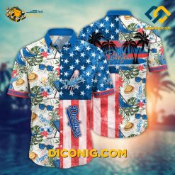 los angeles dodgers hawaiian shirt tropical stars stripes