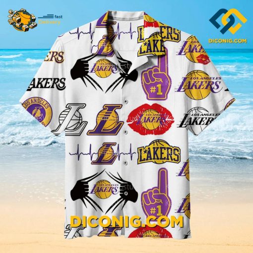 NBA Los Angeles Lakers Hawaiian Shirt Custom Bold Logos