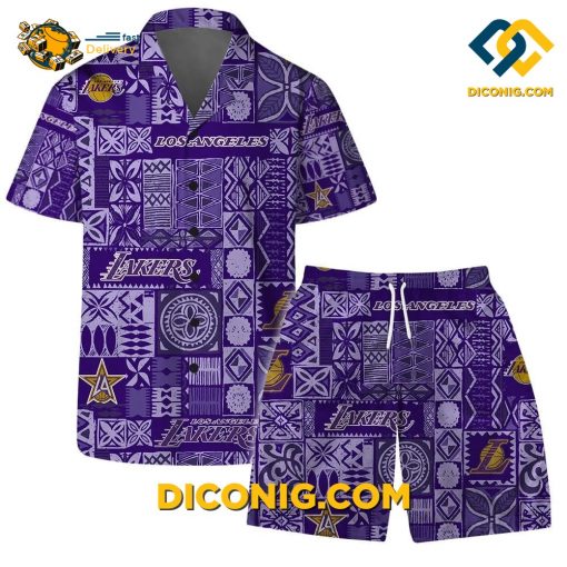 NBA Los Angeles Lakers Hawaiian Shirt Custom Purple Iconic
