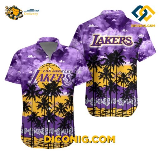 NBA Los Angeles Lakers Hawaiian Shirt Custom Sunset Palm