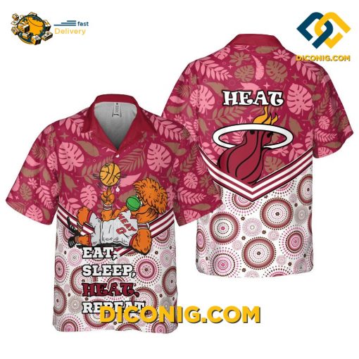 NBA Miami Heat Hawaiian Shirt Custom Mascot Eat Sleep Heat Repeata