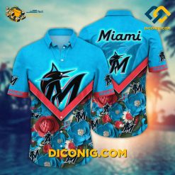 miami marlins hawaiian shirt chevron floral