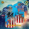MLB Miami Marlins Hawaiian Shirt Custom Fireworks & Leopard Print