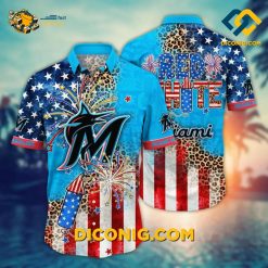 miami marlins hawaiian shirt fireworks leopard print