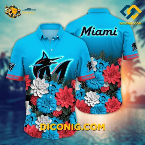 MLB Miami Marlins Hawaiian Shirt Custom Floral Fade