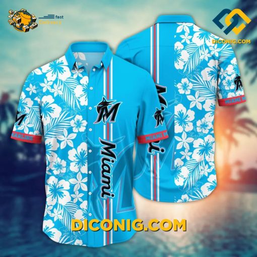 MLB Miami Marlins Hawaiian Shirt Custom Hibiscus Wave
